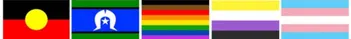 Aboriginal, Torres Strait Islander, Progress Pride, Intersex and Transgender flags
